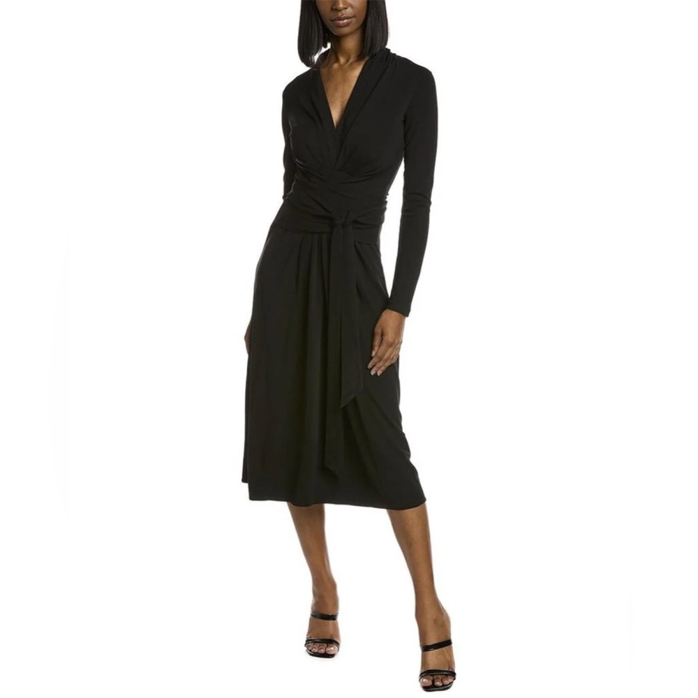 Michael Kors Collection NWT Black Wrap Front Jersey Midi Dress Size 8 Designer